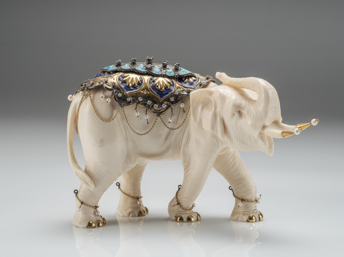 Exquisite 19th Century Cabinet Of Curiosities Object – Jeweled Elephant-photo-2
