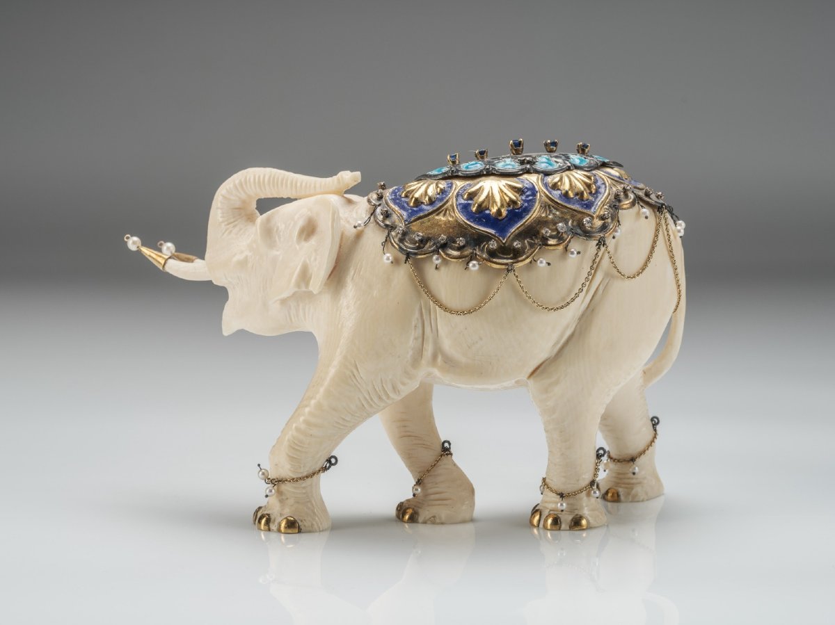 Exquisite 19th Century Cabinet Of Curiosities Object – Jeweled Elephant-photo-7