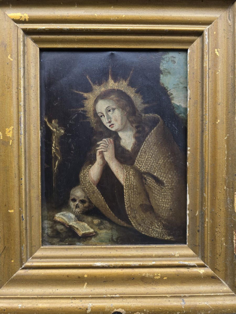 Huile Sur Cuivre, XVIIe Siècle. « Sainte Marie d'égypte, Pénitente »-photo-4