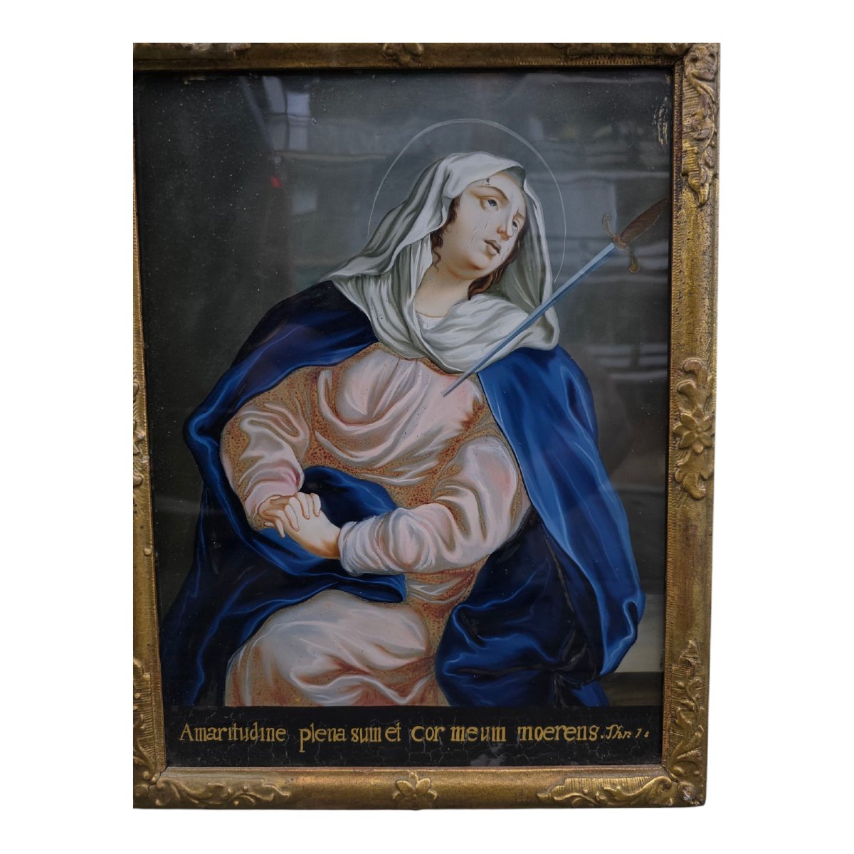 Oil On Glass Representing The Virgin Of Sorrows — 18th Century-photo-4