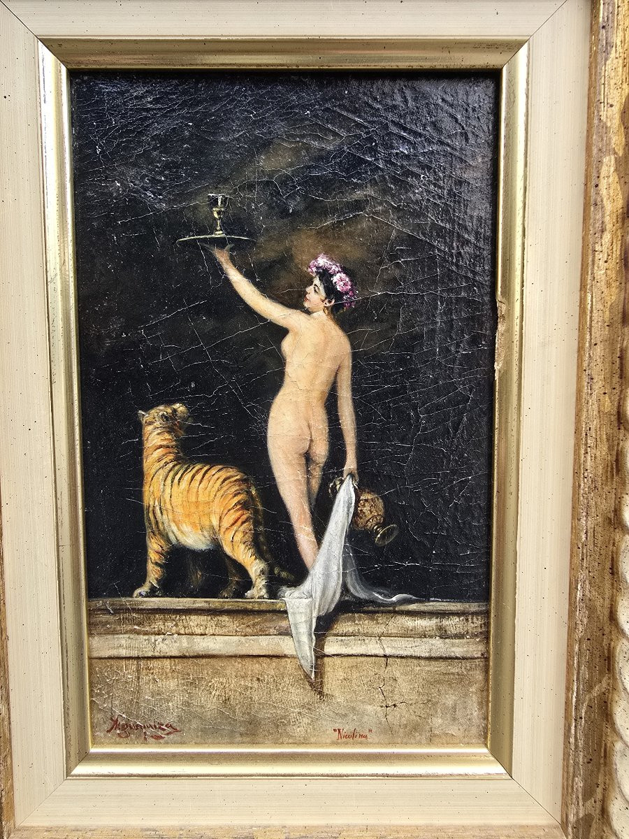 Huile Sur Toile Intitulée « Nicolina » — Artiste Basque, Fin Du XIXe Siècle-photo-4