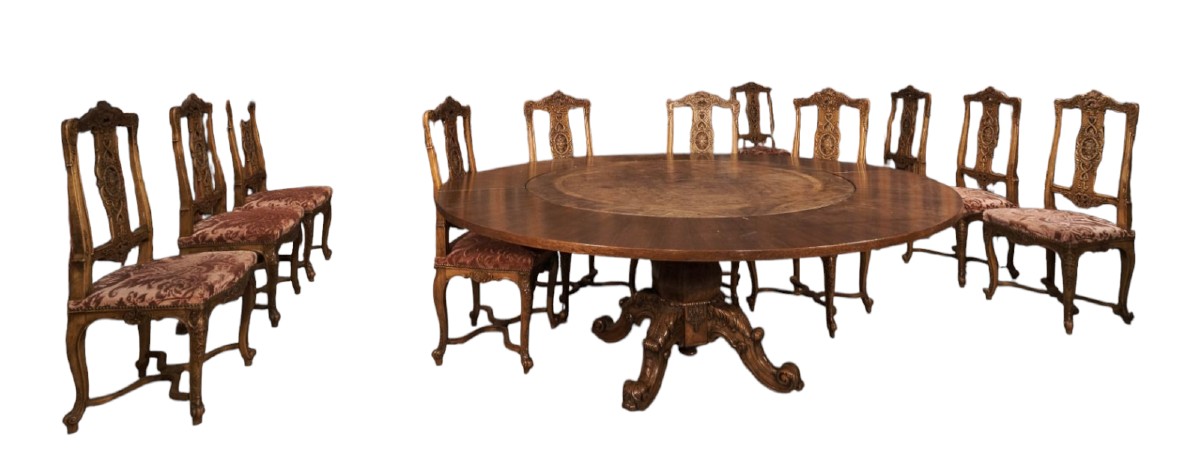 Ensemble De 12 Chaises Françaises, Fin Du XIXe Siècle Bois Fruitier Sculpté Et Revêtement d'Ori