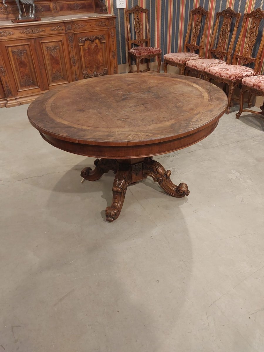 Large French Round Table, 19th Century Fruitwood 200 Cm Diameter-photo-4