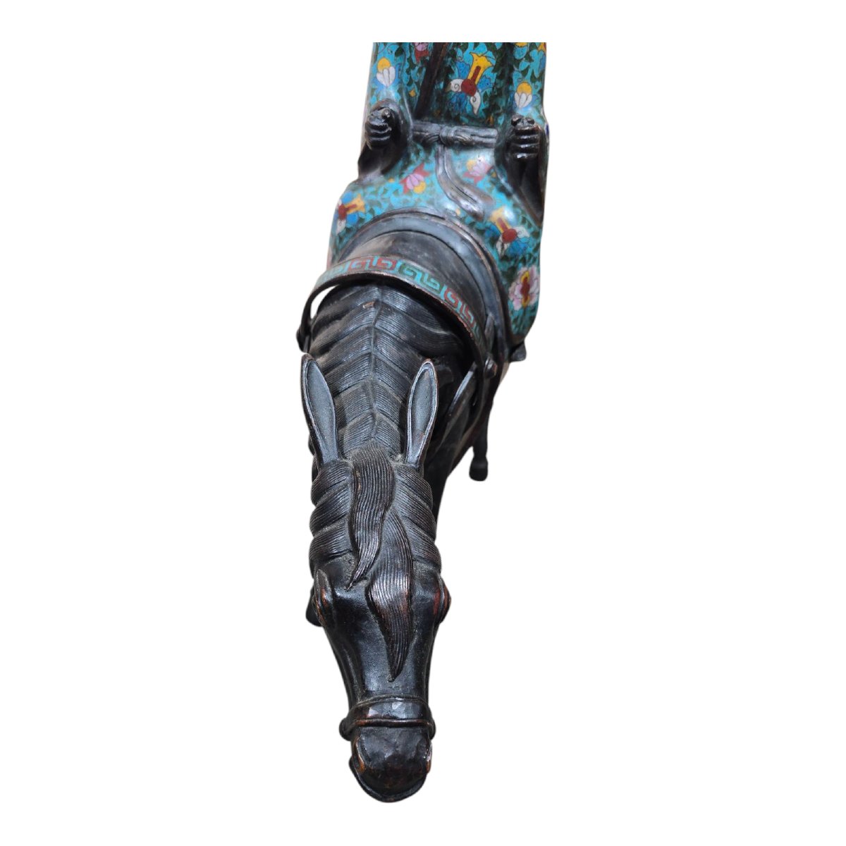 19th Century Chinese Cloisonné And Bronze Sculpture Of A Peasant On A Donkey-photo-1