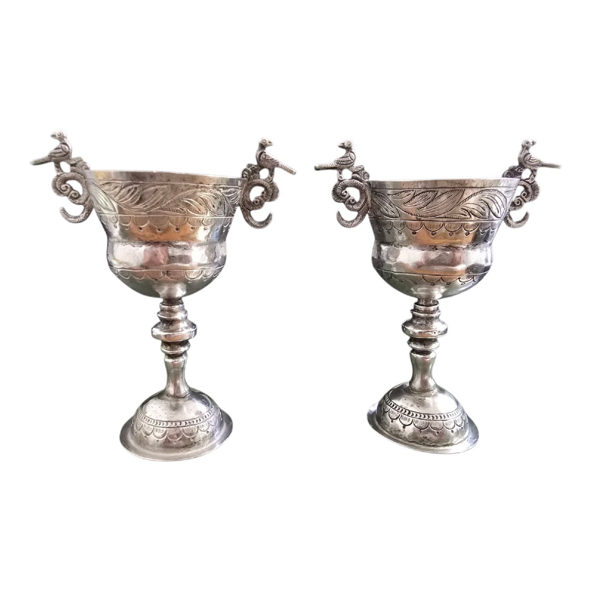 Paire De Calices Coloniaux En Argent Du XVIIIe Siècle-photo-2