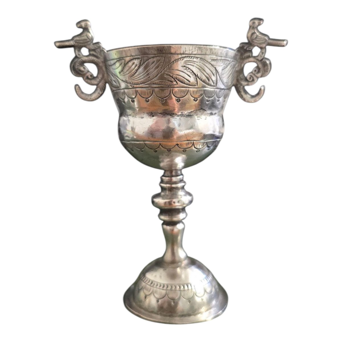 Paire De Calices Coloniaux En Argent Du XVIIIe Siècle-photo-3