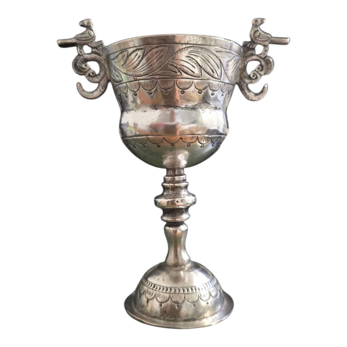Paire De Calices Coloniaux En Argent Du XVIIIe Siècle-photo-4
