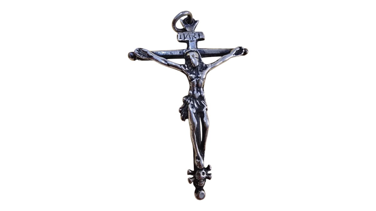 Crucifix Espagnol En Argent Du XVIIIe Siècle-photo-3