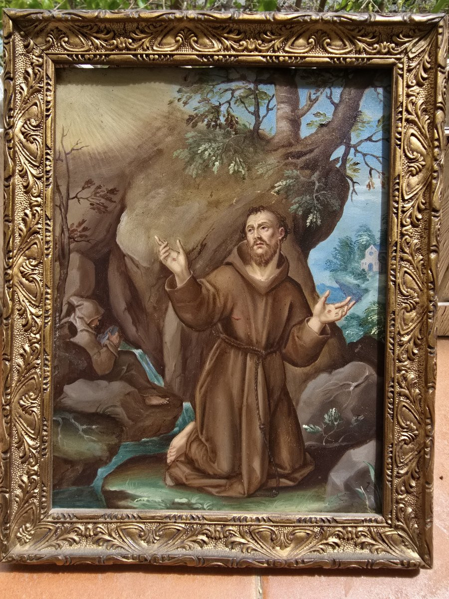 Oil On Copper — Saint Francis Of Assisi, 17th Century-photo-2