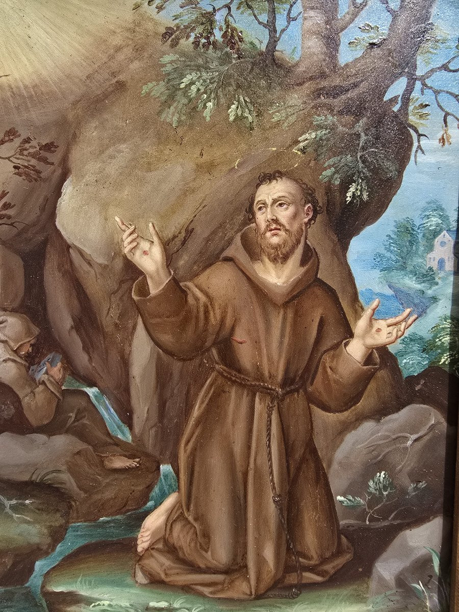 Oil On Copper — Saint Francis Of Assisi, 17th Century-photo-3