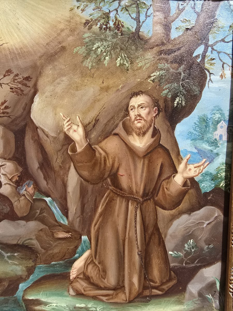 Oil On Copper — Saint Francis Of Assisi, 17th Century-photo-4