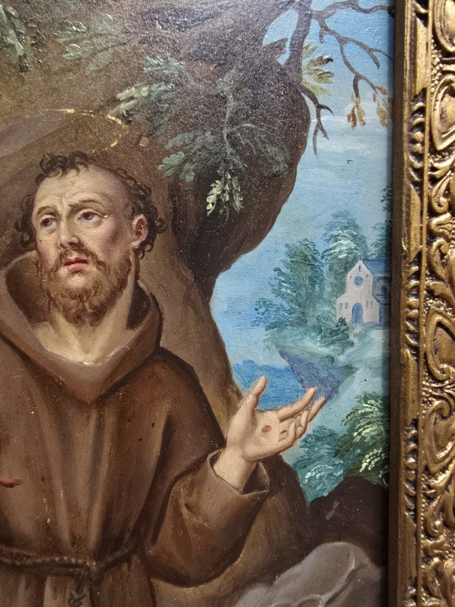 Oil On Copper — Saint Francis Of Assisi, 17th Century-photo-2