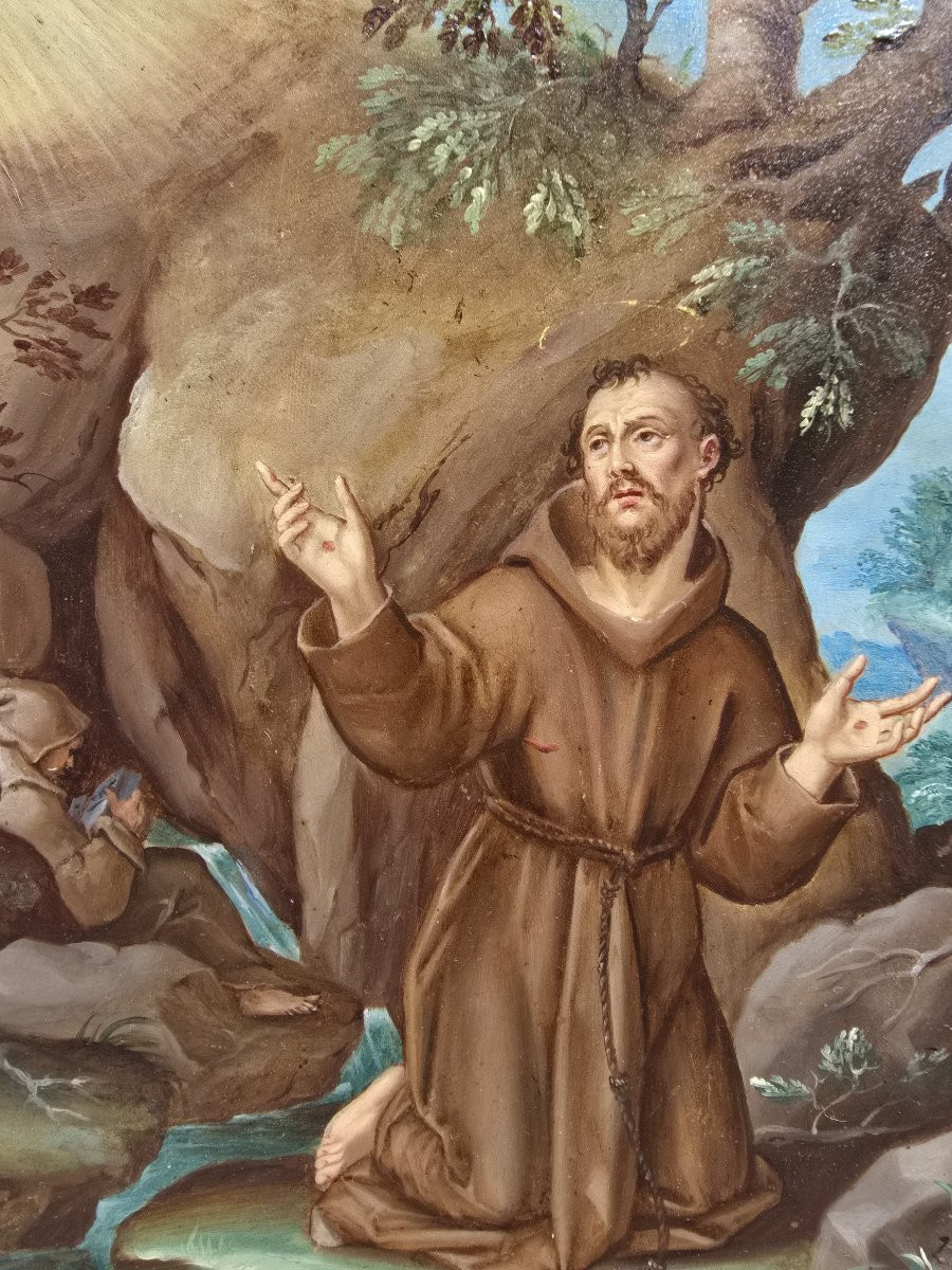 Oil On Copper — Saint Francis Of Assisi, 17th Century-photo-5