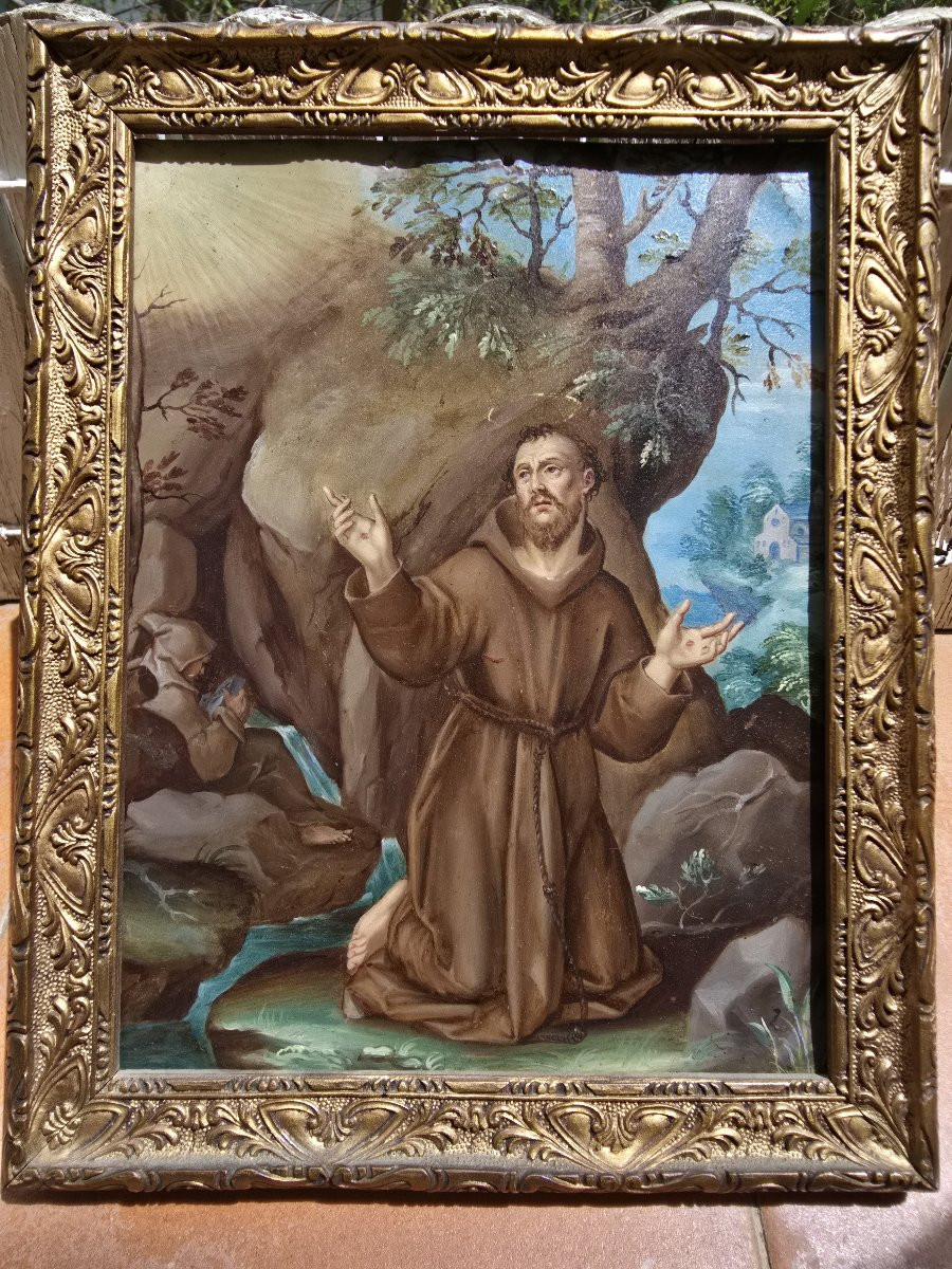 Oil On Copper — Saint Francis Of Assisi, 17th Century-photo-8
