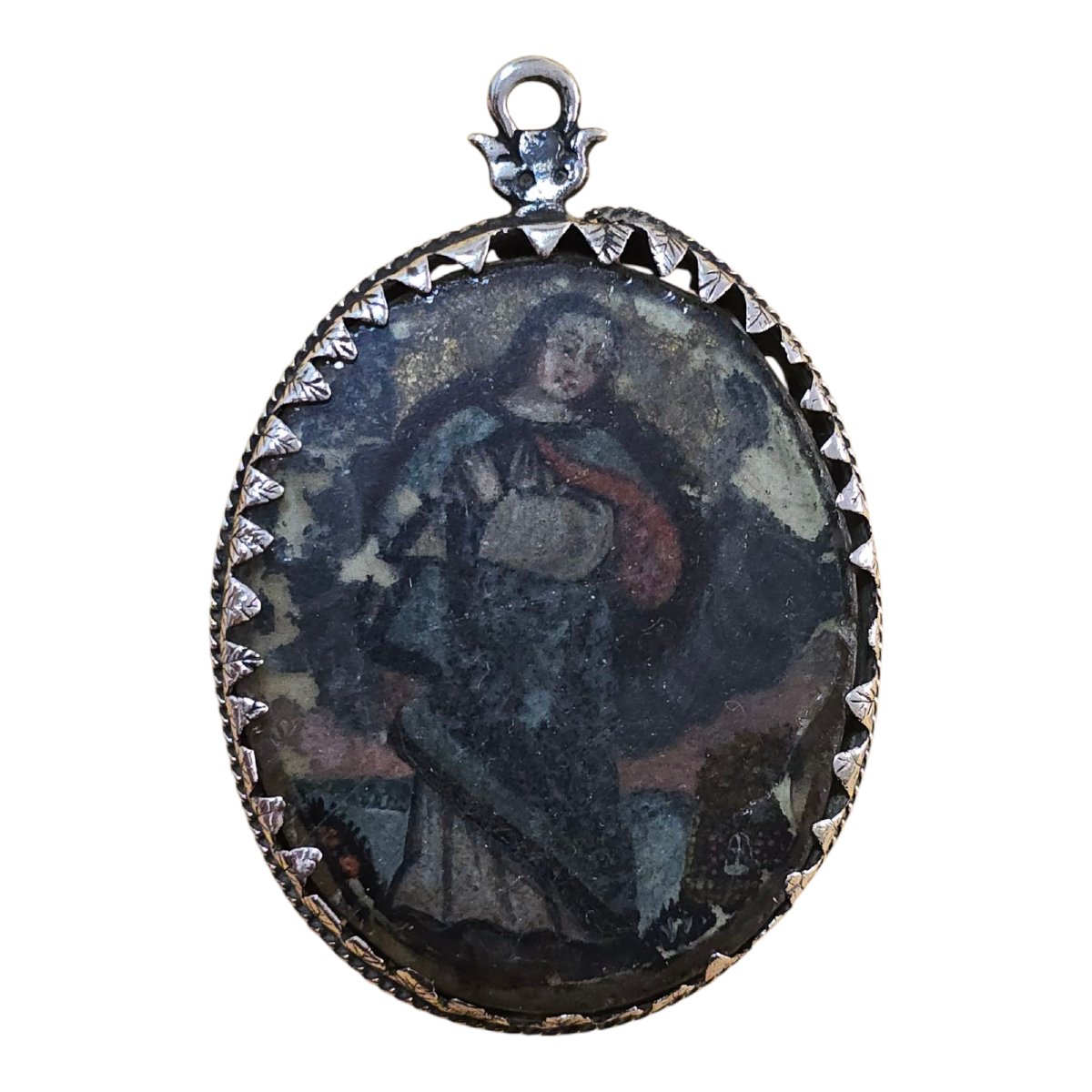 Reliquary In Solid Silver With The Virgin Mary Painted On Glass, 17th Century-photo-4