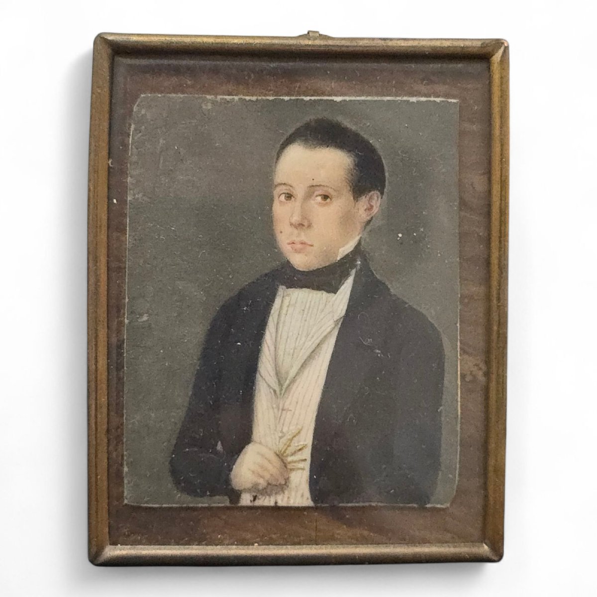 Miniature Avec Portrait d'Un Gentilhomme Espagnol – XIXe Siècle-photo-3