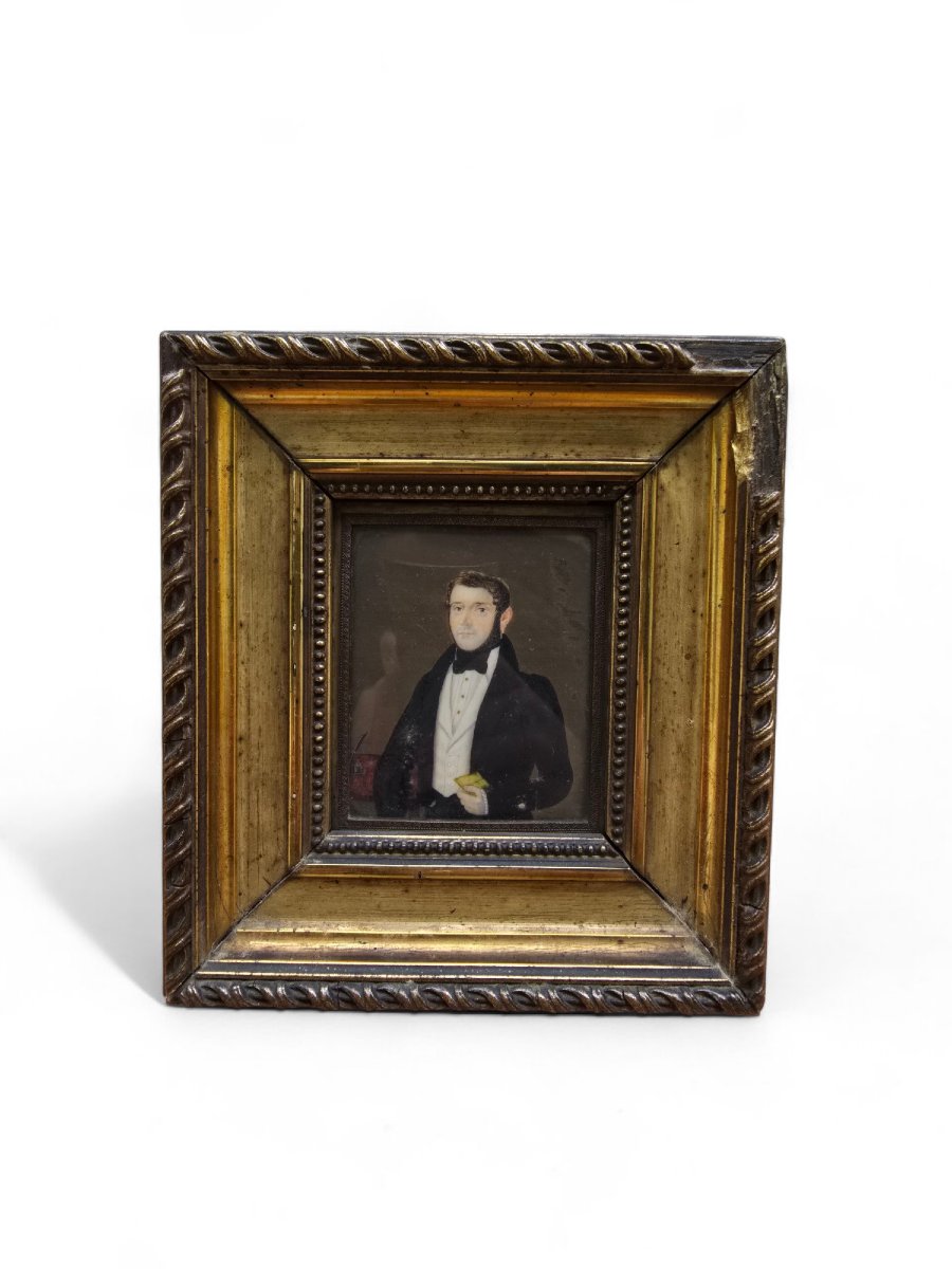 Miniature Française Du XIXe Siècle – Portrait d'Un Gentilhomme-photo-2