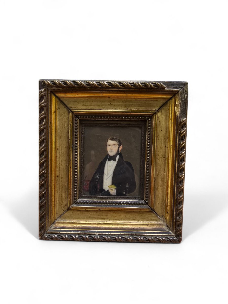 Miniature Française Du XIXe Siècle – Portrait d'Un Gentilhomme-photo-3