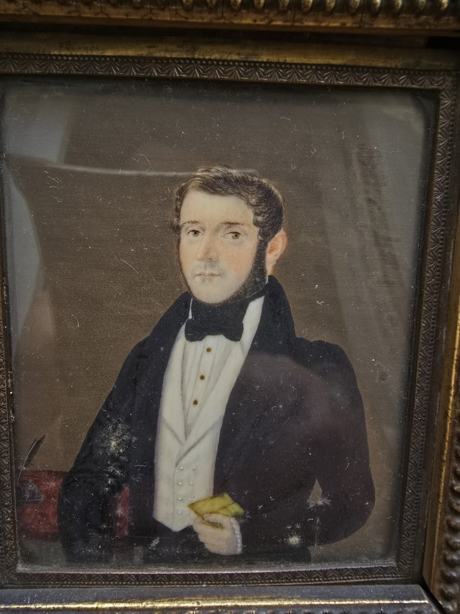 Miniature Française Du XIXe Siècle – Portrait d'Un Gentilhomme-photo-4