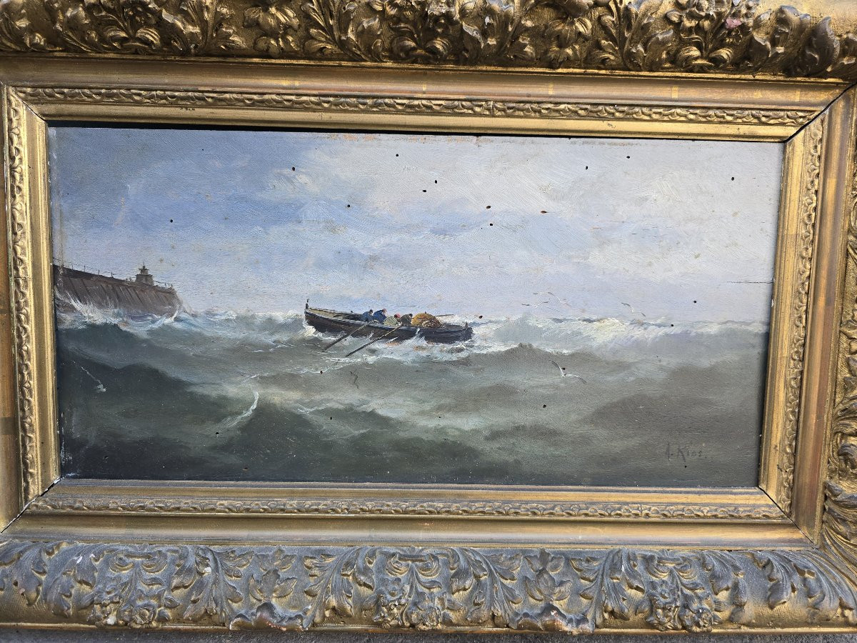 Oil On Panel: Basque Sailors In The Port Of Santander-photo-4