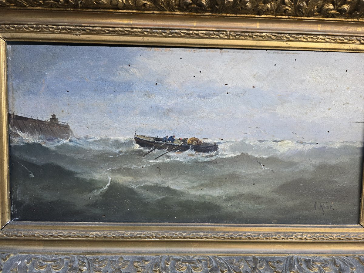 Oil On Panel: Basque Sailors In The Port Of Santander-photo-5