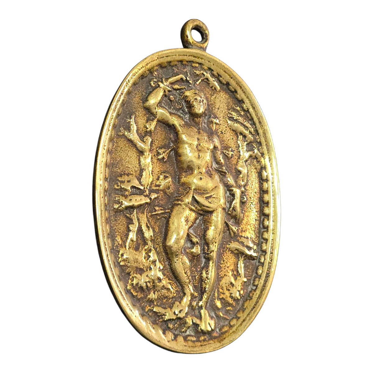 Plaque De Saint-sébastien En Bronze Doré — Siglo XVII-photo-3