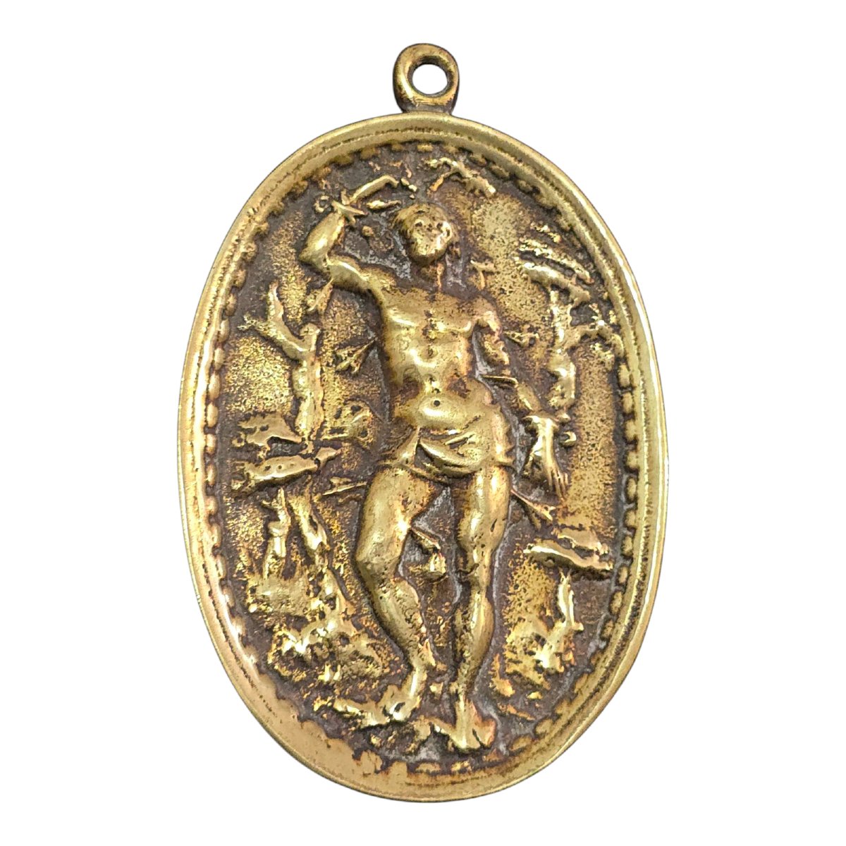 Plaque De Saint-sébastien En Bronze Doré — Siglo XVII-photo-2