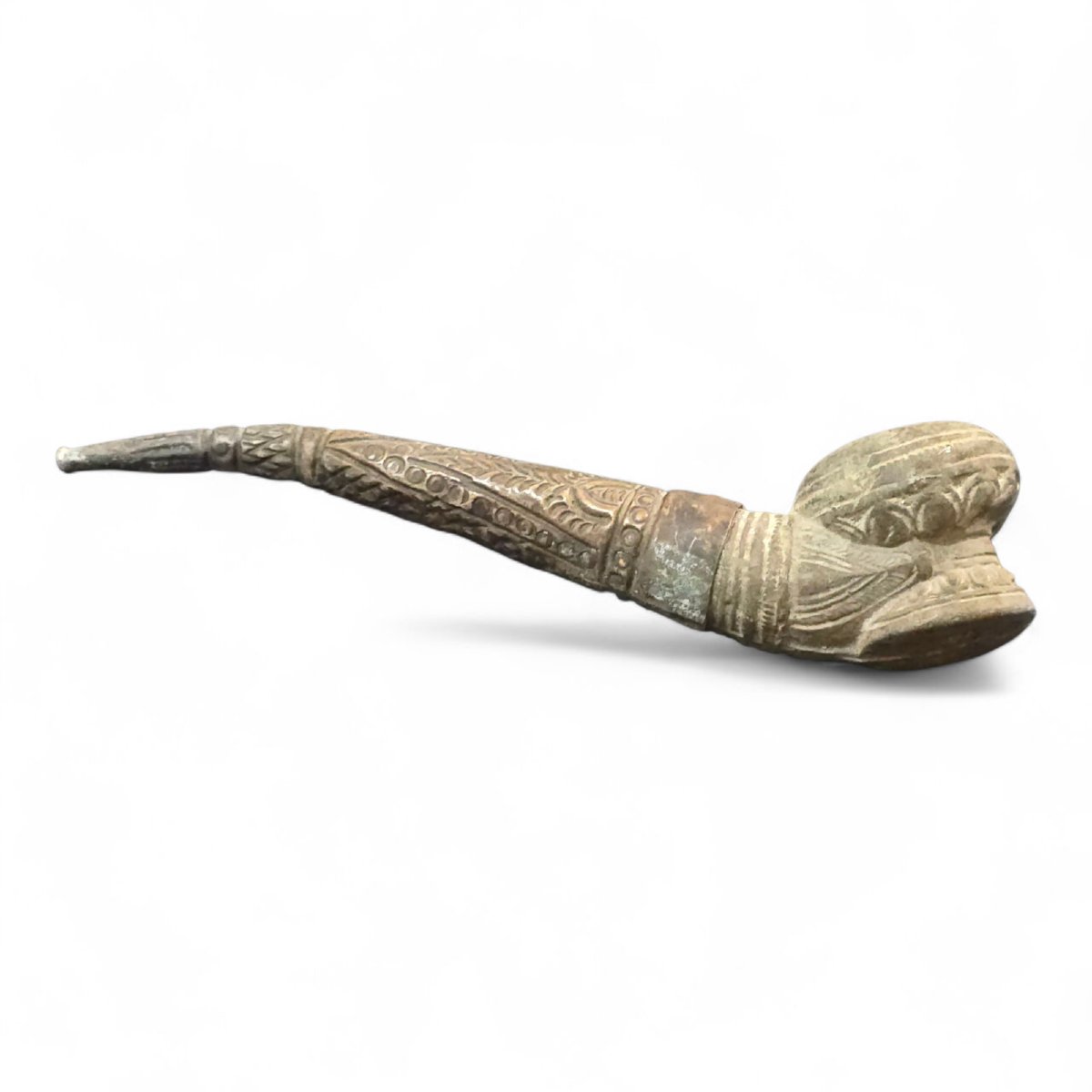 19th Century Indian Pipe – Carved Stone And Silver-plated Metal-photo-4