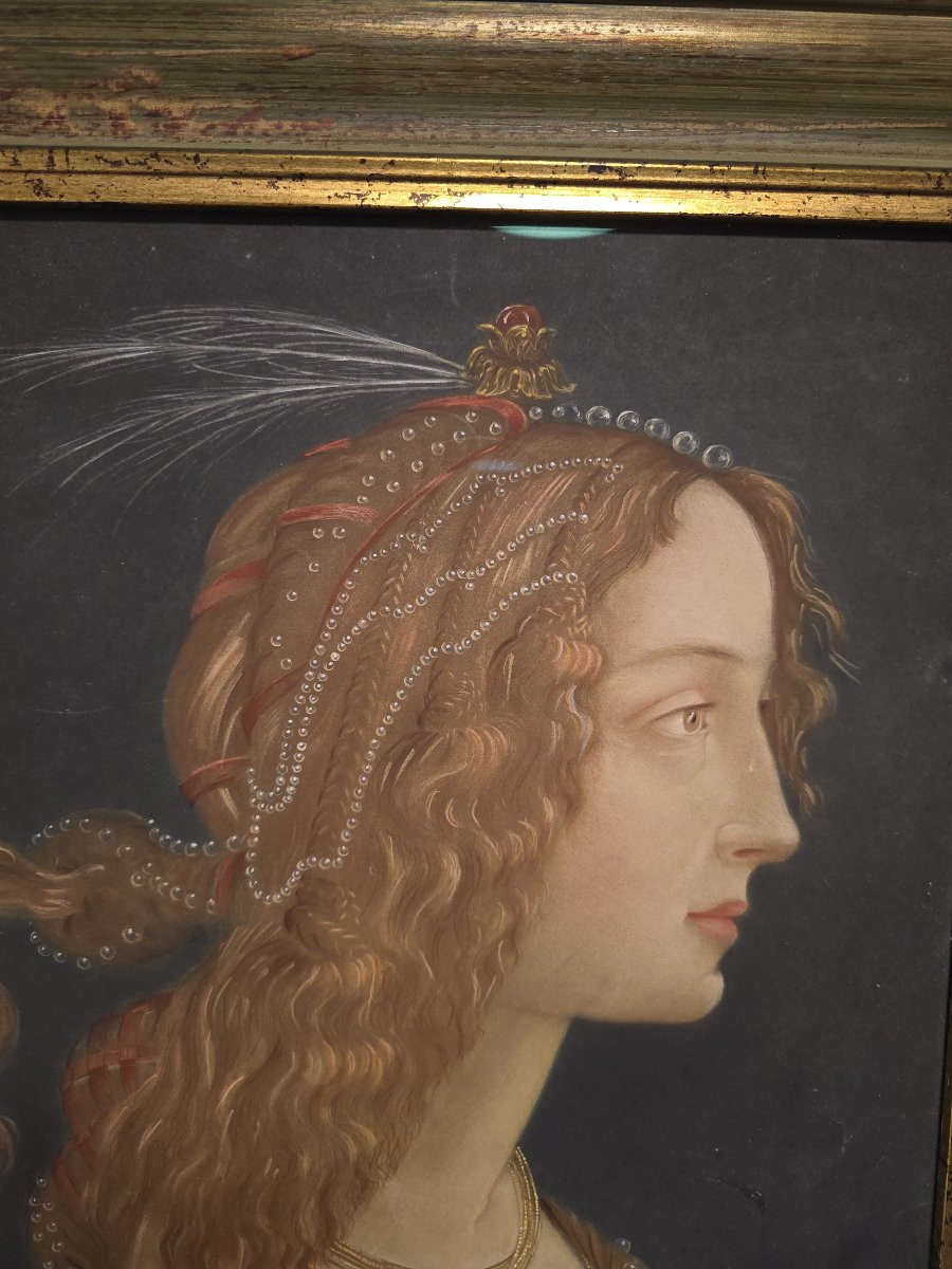 Portrait De Dame – Dessin Colorié, Style Renaissance, XIXe Siècle-photo-4