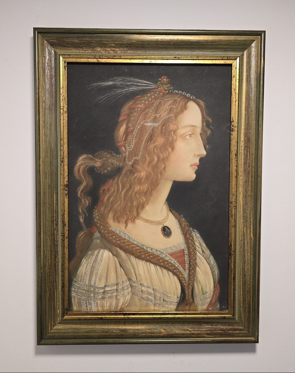 Portrait De Dame – Dessin Colorié, Style Renaissance, XIXe Siècle