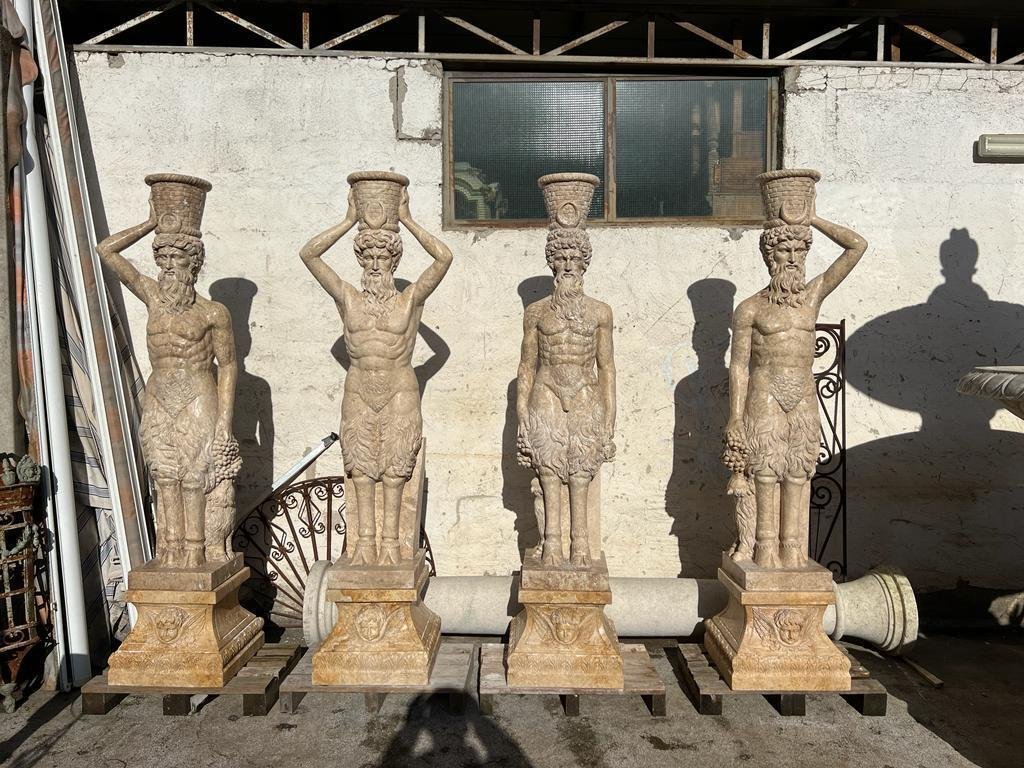 Set Of 4 Travertine Marble Garden Sculptures – Fauns, Italy, 1970s-photo-2