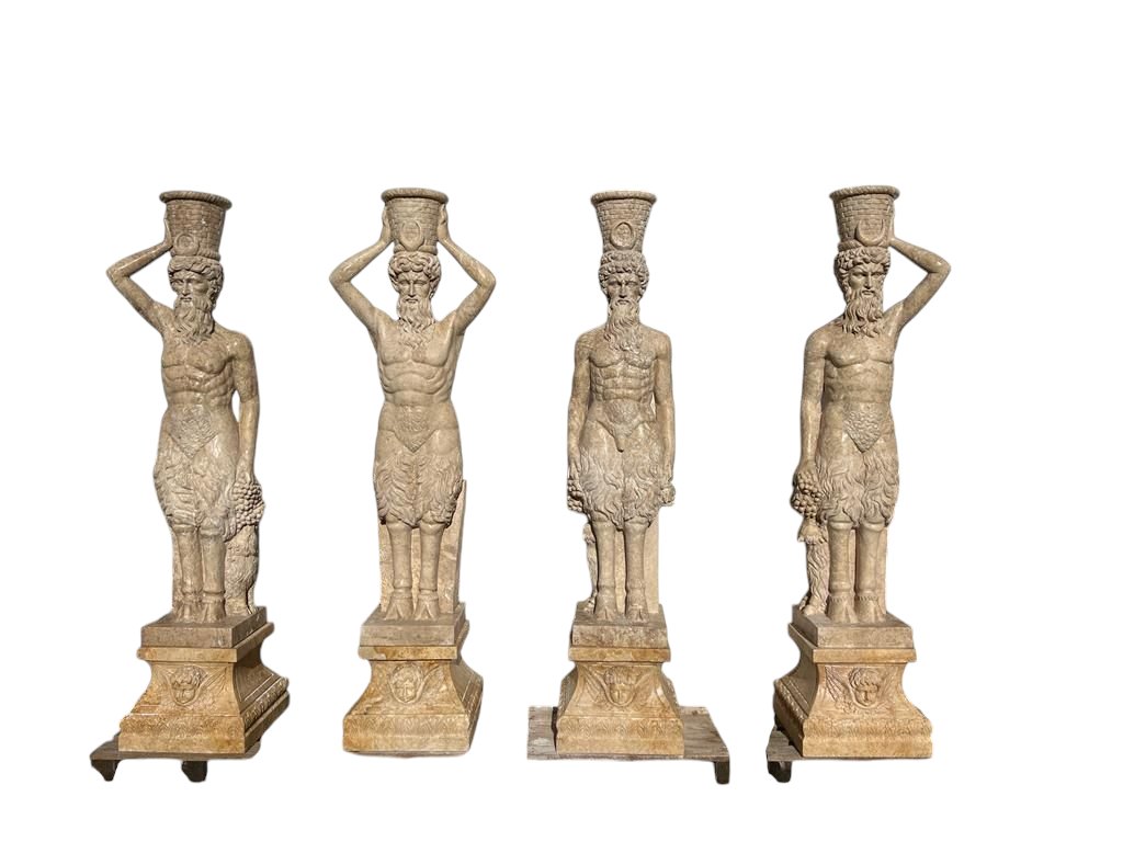 Set Of 4 Travertine Marble Garden Sculptures – Fauns, Italy, 1970s-photo-3