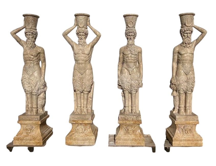 Set Of 4 Travertine Marble Garden Sculptures – Fauns, Italy, 1970s