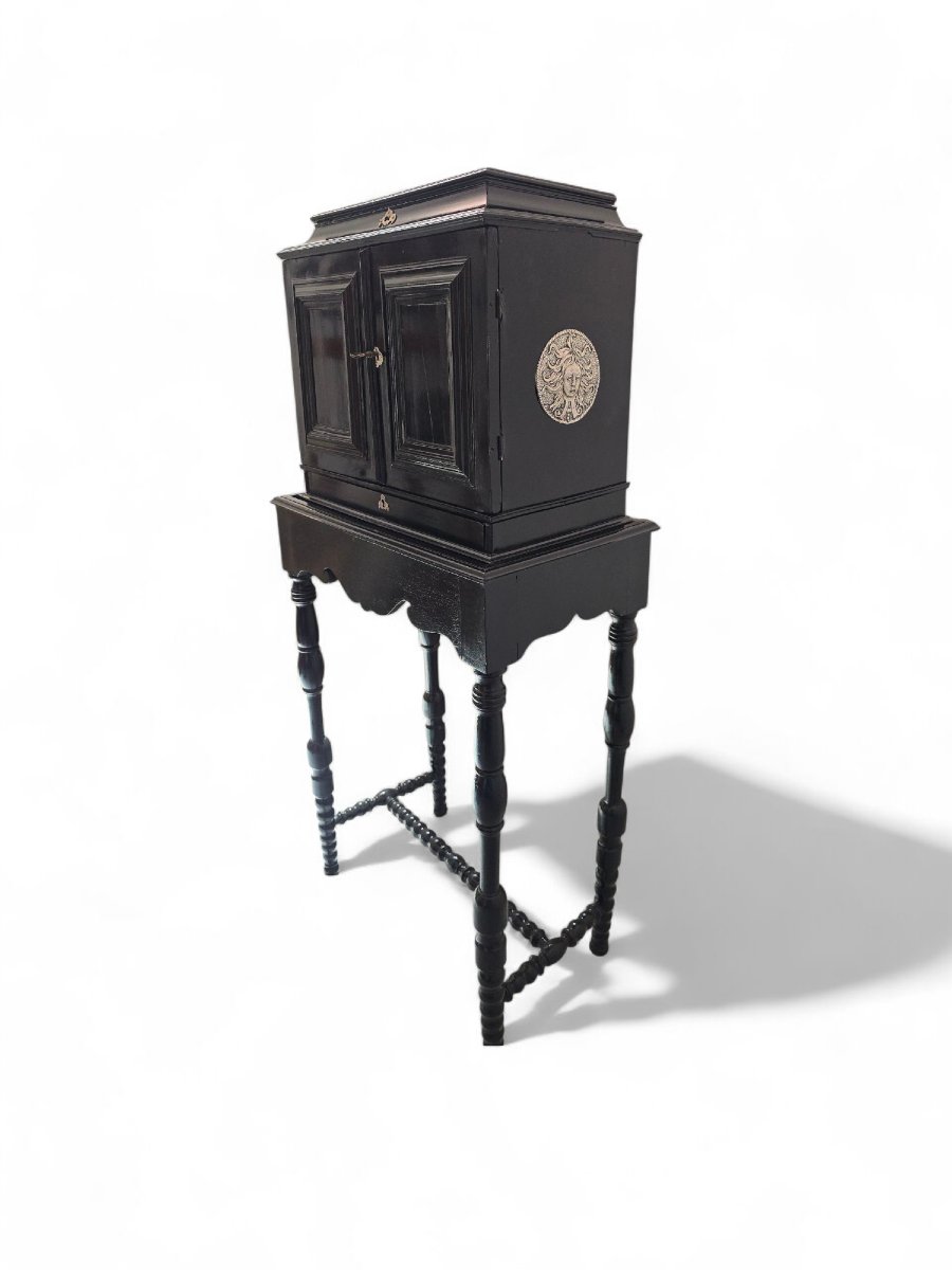 17th Century Flemish Cabinet With Mythological Paintings And Silver Decoration-photo-2