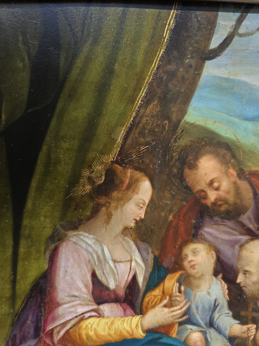 Sainte Famille avec un saint (huile sur cuivre)-photo-7