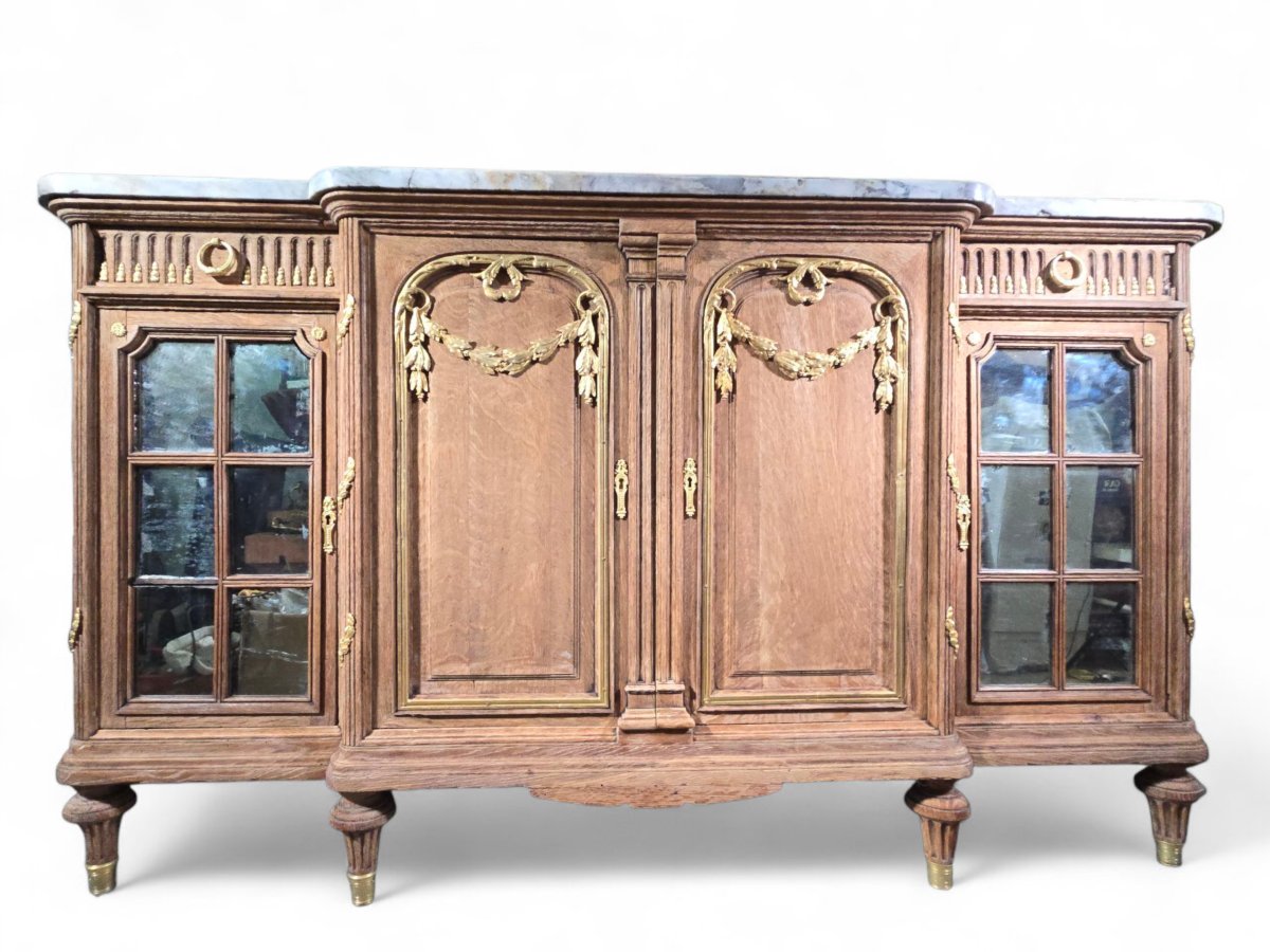 Grand buffet en chêne orné de bronze doré et marbre – XIXe siècle-photo-2