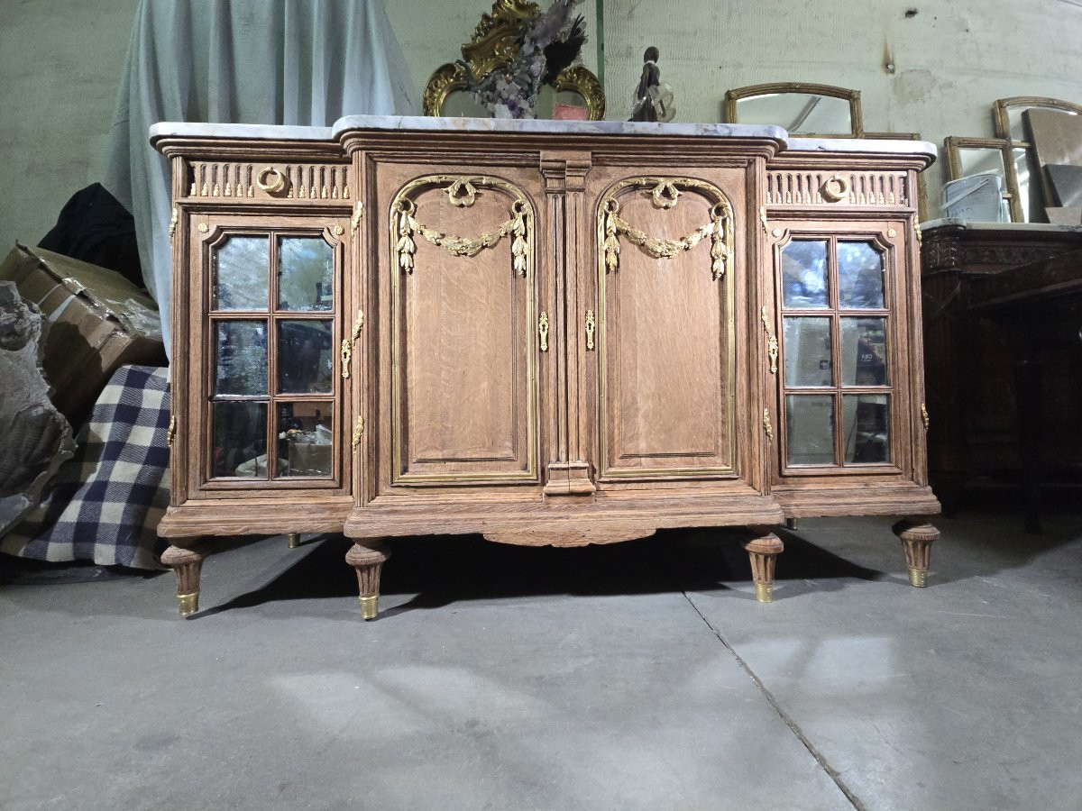 Grand buffet en chêne orné de bronze doré et marbre – XIXe siècle-photo-3