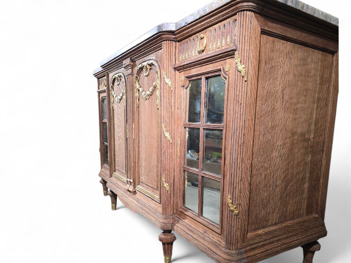Grand buffet en chêne orné de bronze doré et marbre – XIXe siècle-photo-4