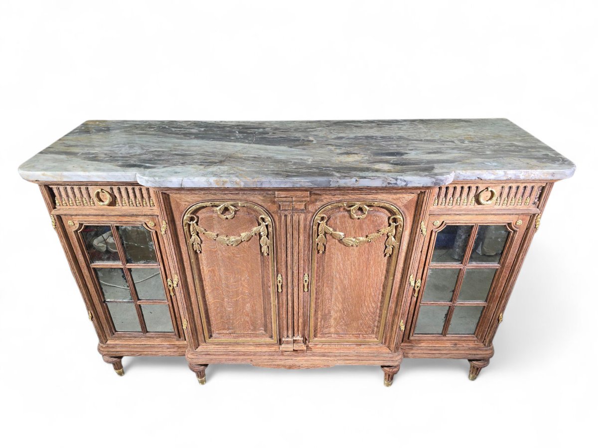 Grand buffet en chêne orné de bronze doré et marbre – XIXe siècle-photo-8