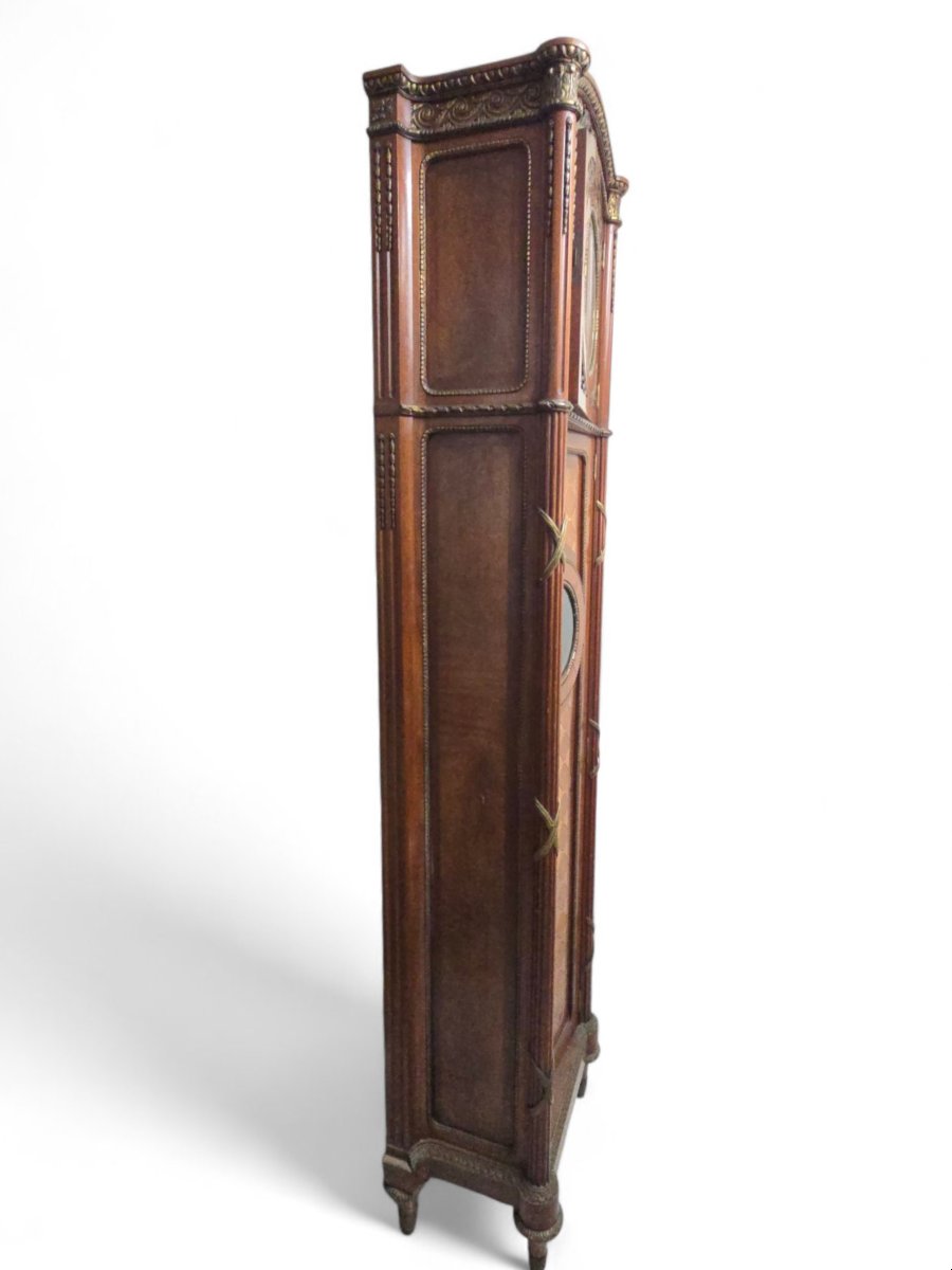 Horloge de parquet en bois exotiques et incrustations de nacre – XXe siècle-photo-5