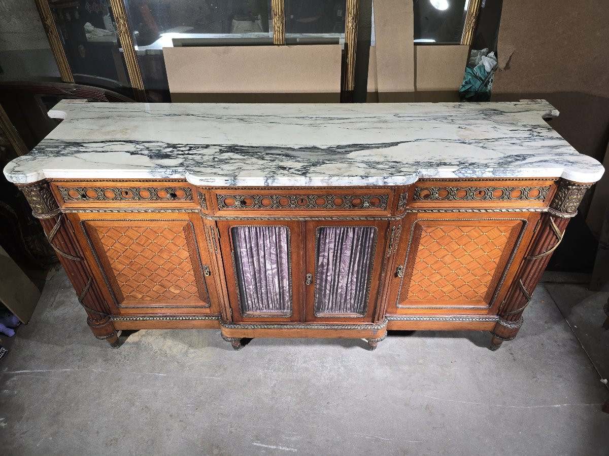 Grand buffet en acajou et bronze doré avec plateau en marbre – vers 1900-photo-3
