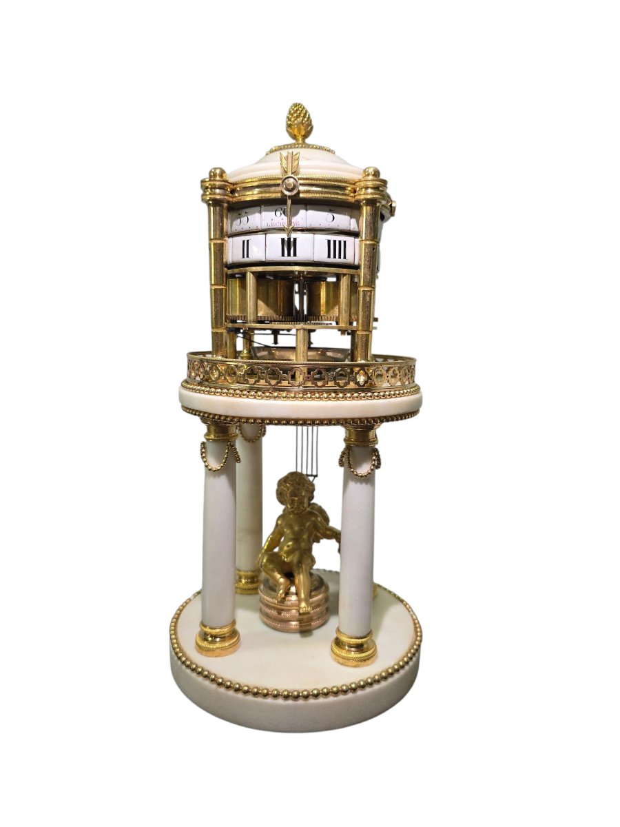 Rare 18th Century Clock In Marble And Gilded Bronze – Signed “le Chopie à Paris”-photo-3