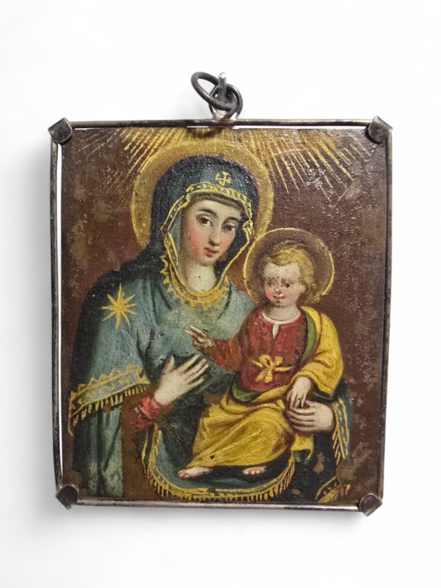 Rare Double-sided Religious Diptych – Saint Nicholas Of Tolentino & Virgin And Child – Oil -photo-8