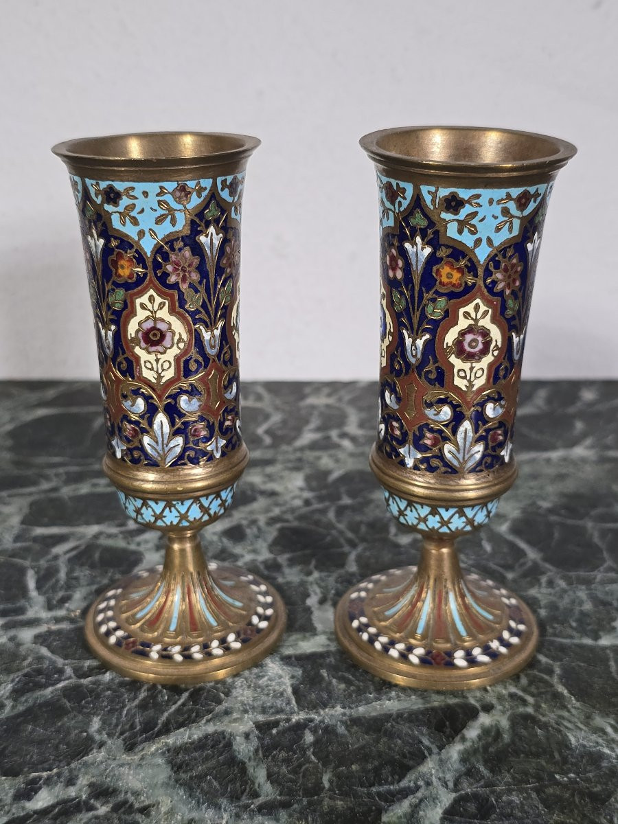 Paire de vases français en bronze émaillé – XIXe siècle-photo-3