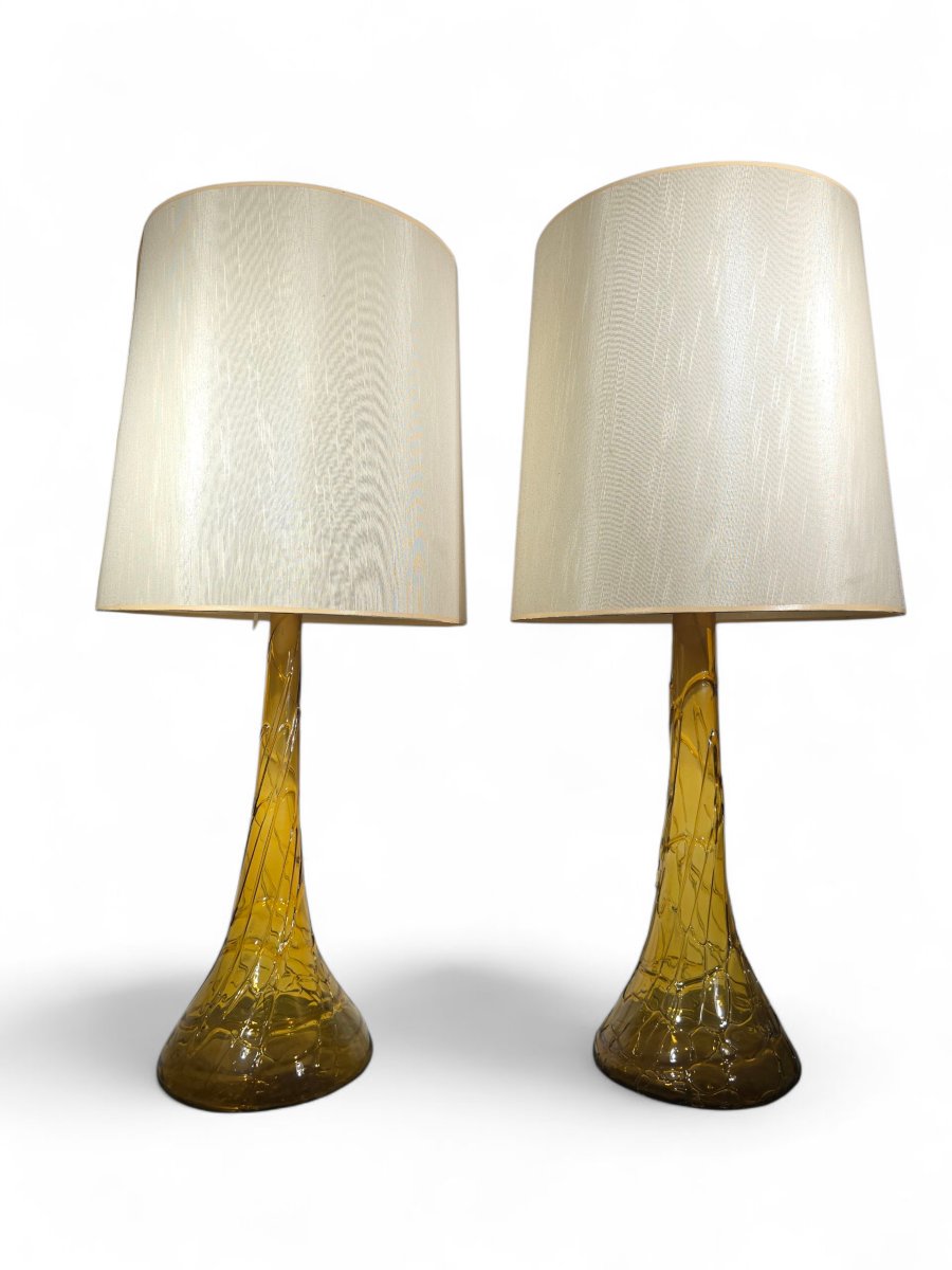 Paire de lampes avec vases en verre soufflé – Verrerie Gordiola, début XXe siècle-photo-4