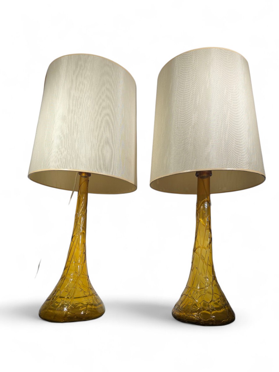 Paire de lampes avec vases en verre soufflé – Verrerie Gordiola, début XXe siècle