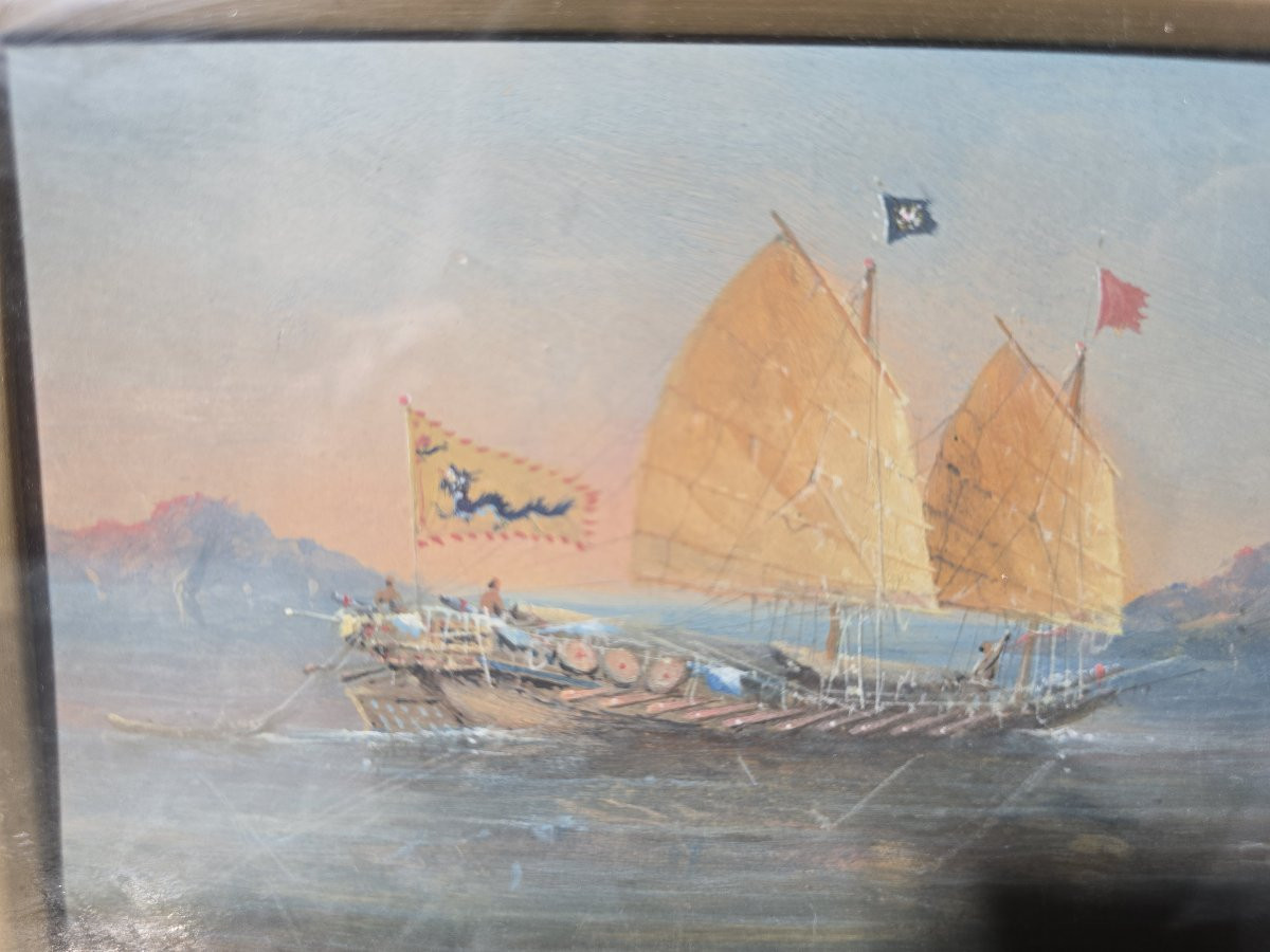 Paire d’aquarelles de bateaux chinois – XIXe siècle-photo-2