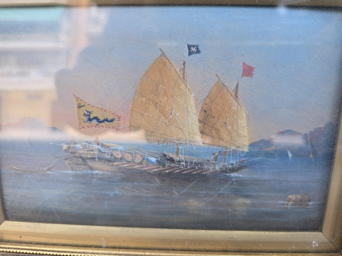 Paire d’aquarelles de bateaux chinois – XIXe siècle-photo-8