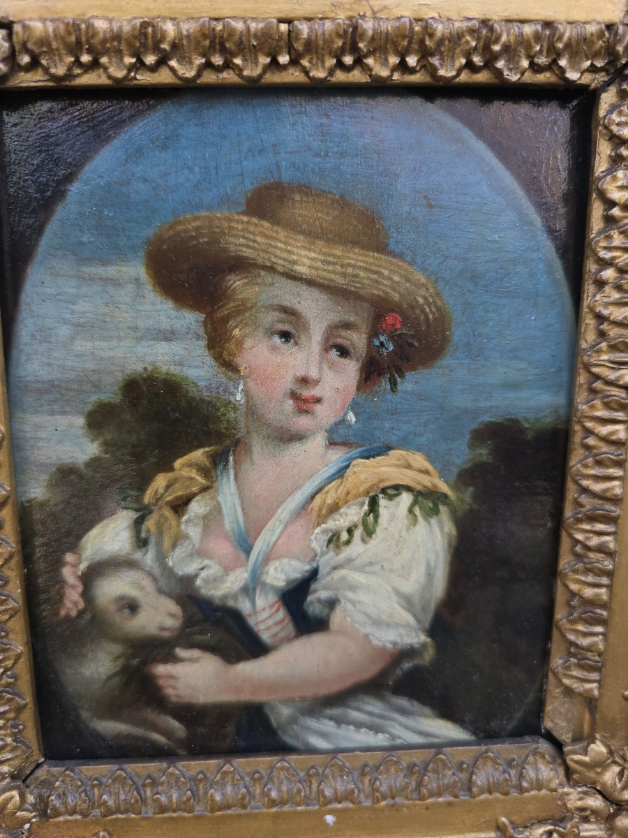 Paire de peintures à l’huile sur panneau – Jeunes bergères – XIXe siècle-photo-5