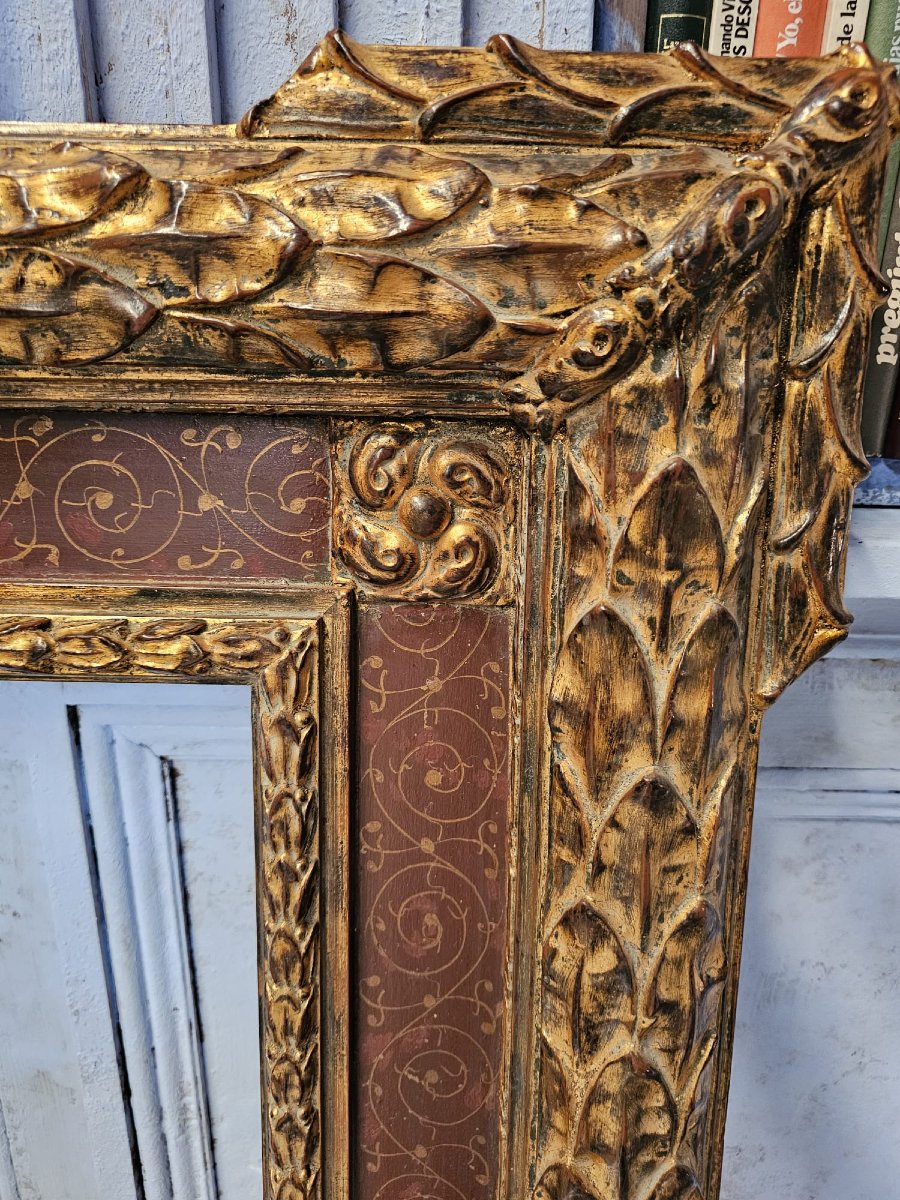 Pair Of 19th-century Renaissance-style Frames – Carved And Painted Wood-photo-2